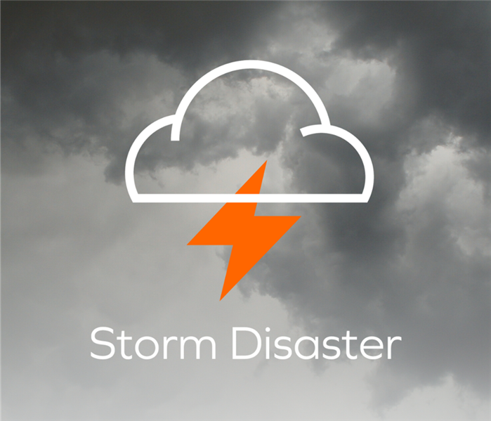 Cloudy sky with storm damage icon overlay
